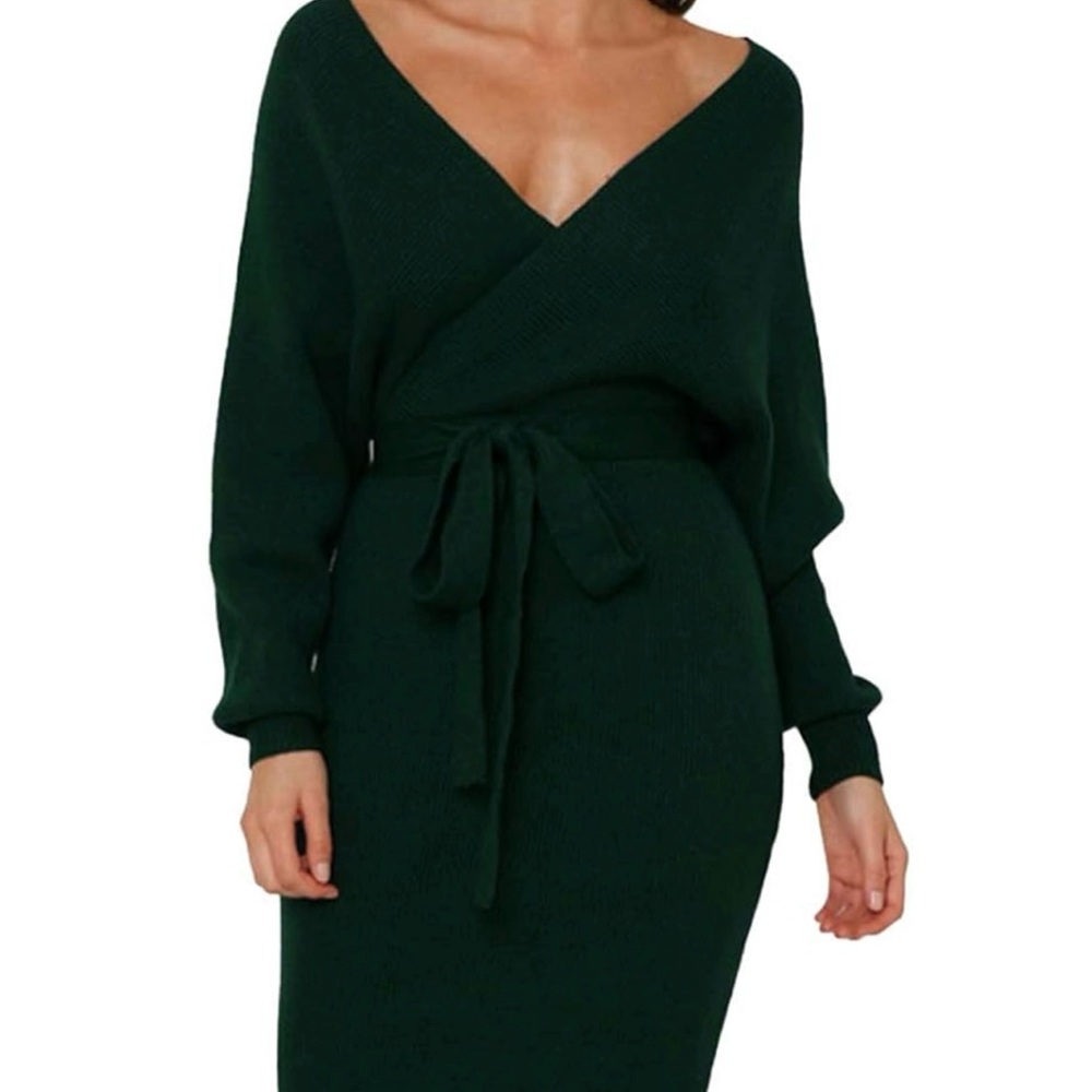 Elegant Dark Green Wrap Dress